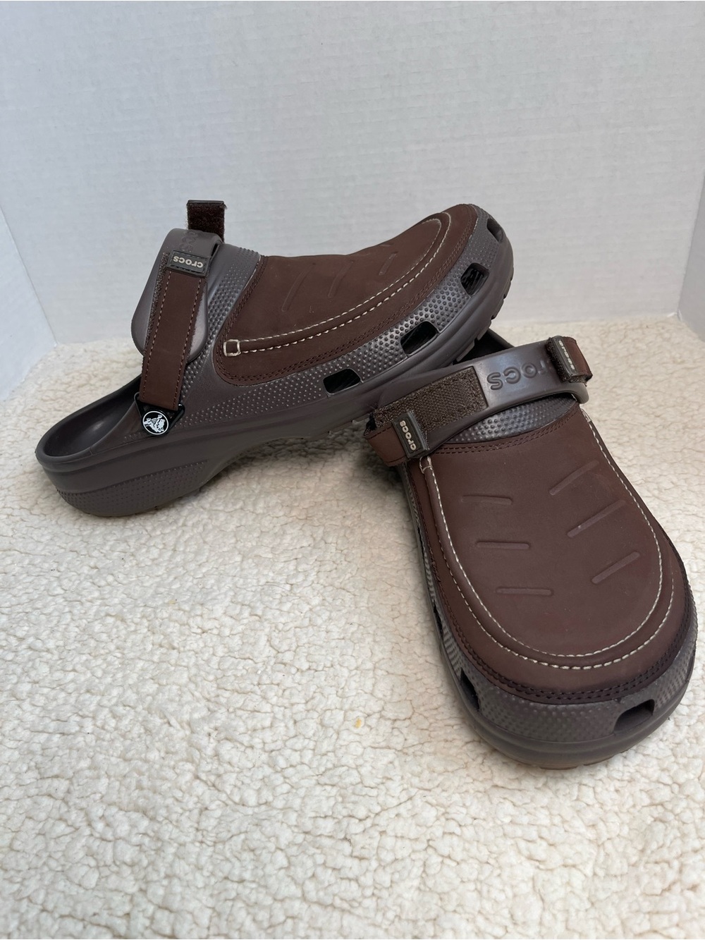 Crocs Men’s Yukon Vista Faux Leather  Brown Classic Convertible Clog Mens 12